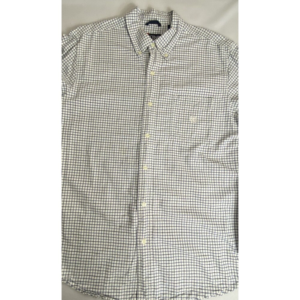 Chaps-Mens-Blue White Check Long Sleeve Button Down Shirt Size L